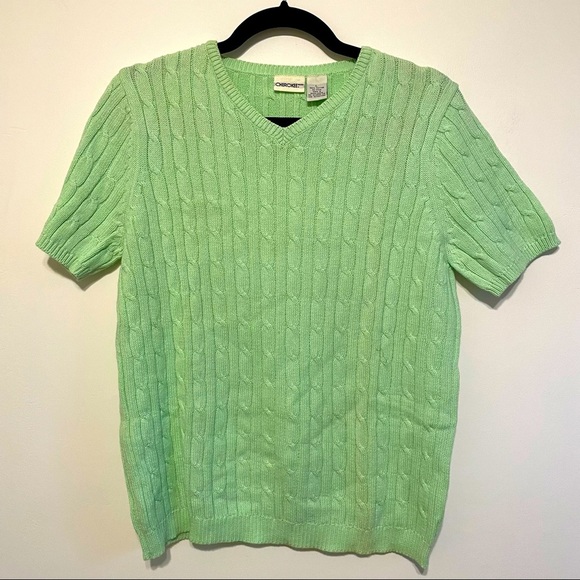 Cherokee Sweaters - Y2K Cherokee Chunky Knit Short Sleeve Sweater - Size Large - Light Green